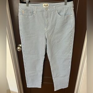 Seven7 Women's White and Blue Striped Straight Leg Denim Jeans High Rise 90s 16